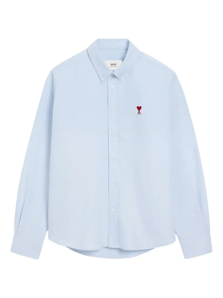 AMI Paris Ami De Coeur Button Down Cotton Shirt Sky Blue