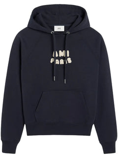 AMI Paris logo-print Hoodie navy blue