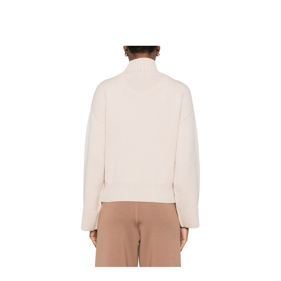 Powder Virgin Wool Ribbed High-Neck Sweater