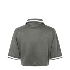 Green Shorts Sleeves Polo Collar Cropped Top