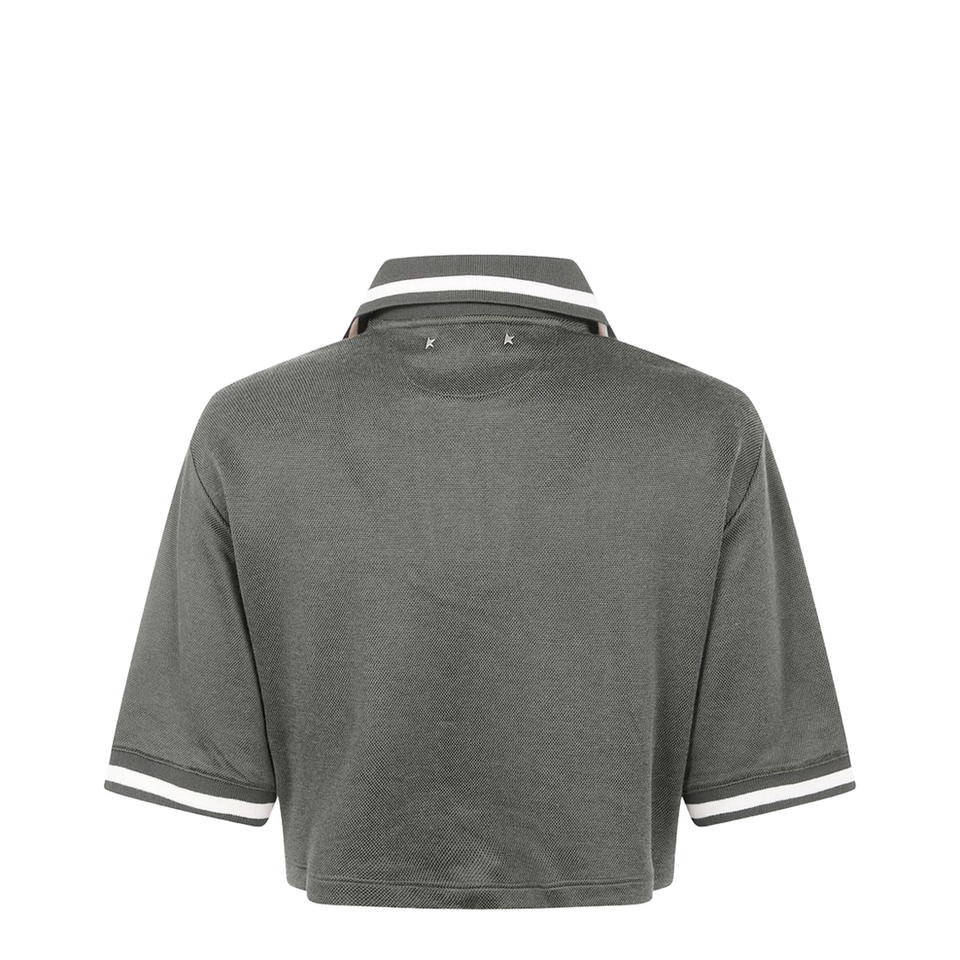 Green Shorts Sleeves Polo Collar Cropped Top