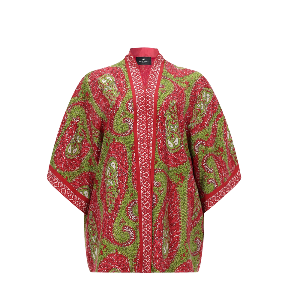 Paisley Printed Silk Twill Wrap Jacket - Red