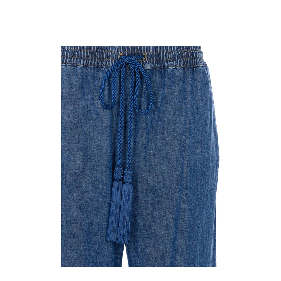 Wide Leg Denim Pants - Dark Blue