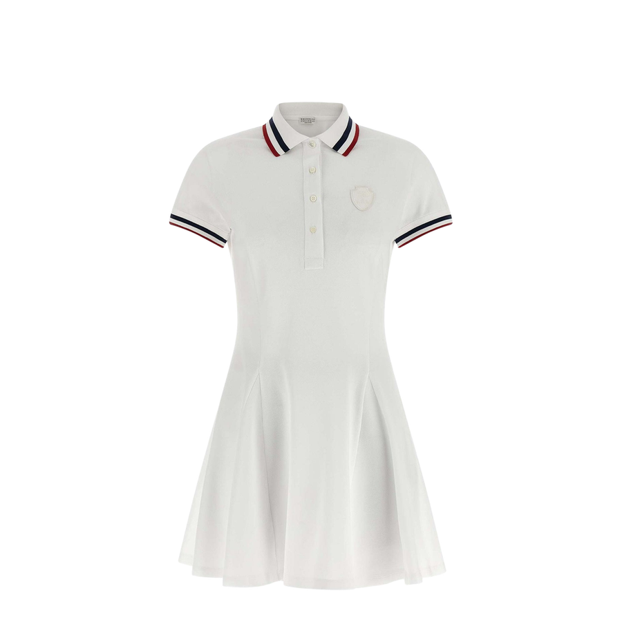Striped Polo MIni Dress - White
