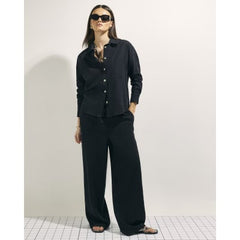 Black Linen Blend Wide Leg Trousers