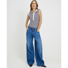 Blue Baggy Wide Leg Tie Waist Jeans