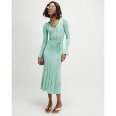 Blue Metallic Flare Knitted Midi Dress