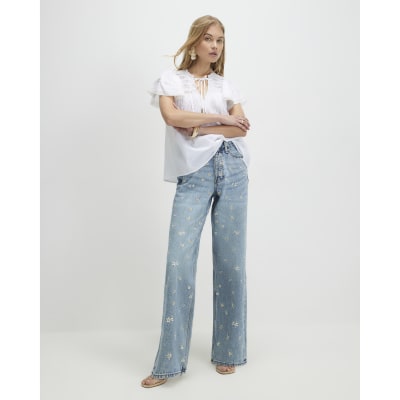 Blue Relaxed Straight Daisy Jeans