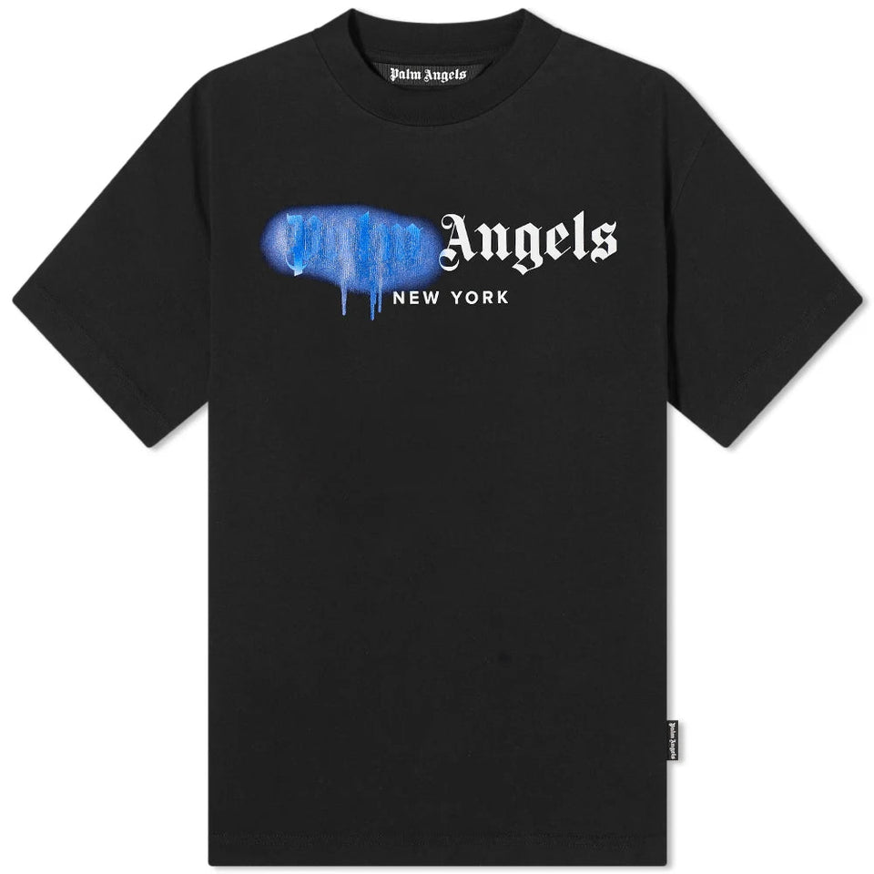 Palm Angels NY Sprayed Logo Black Blue T-Shirt