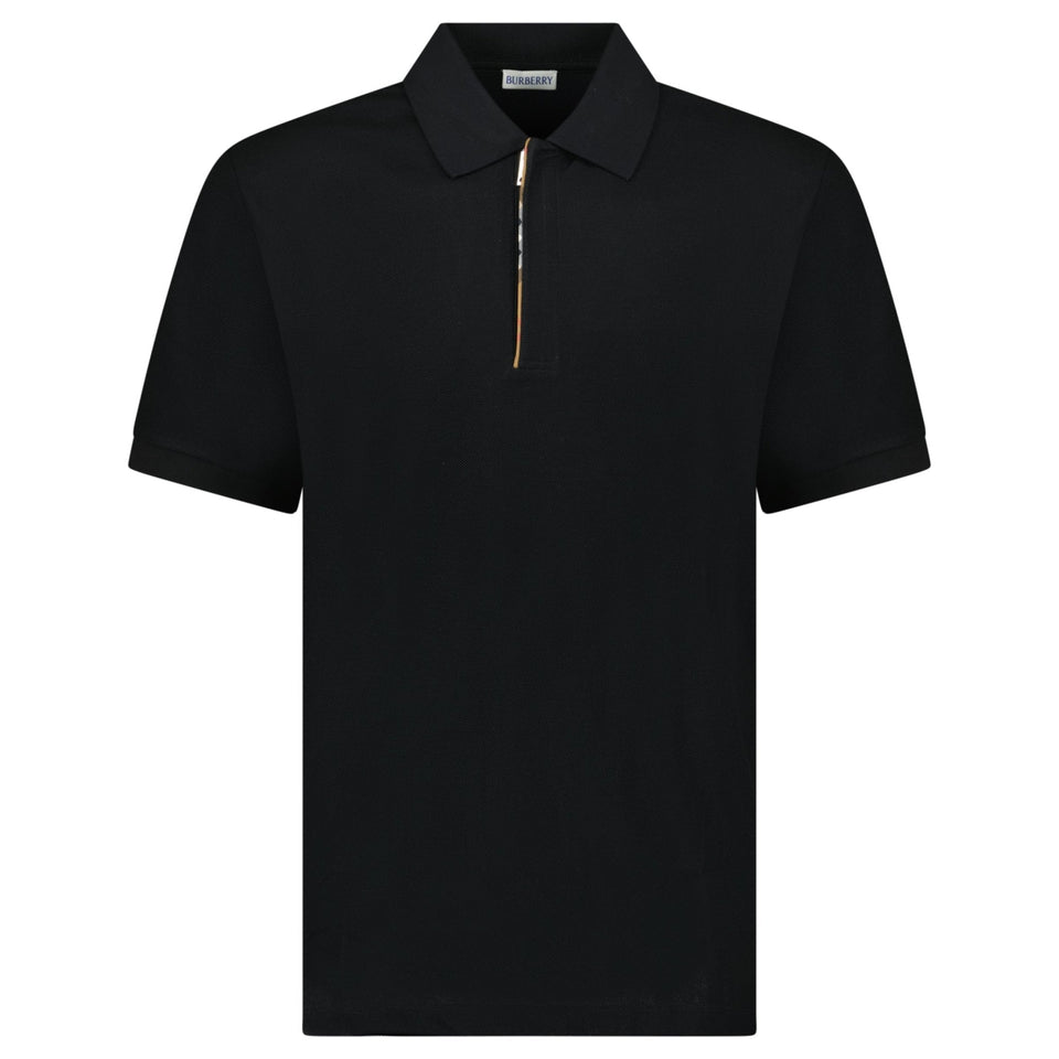 Burberry ‘Hartford’ Zip Check Polo Black