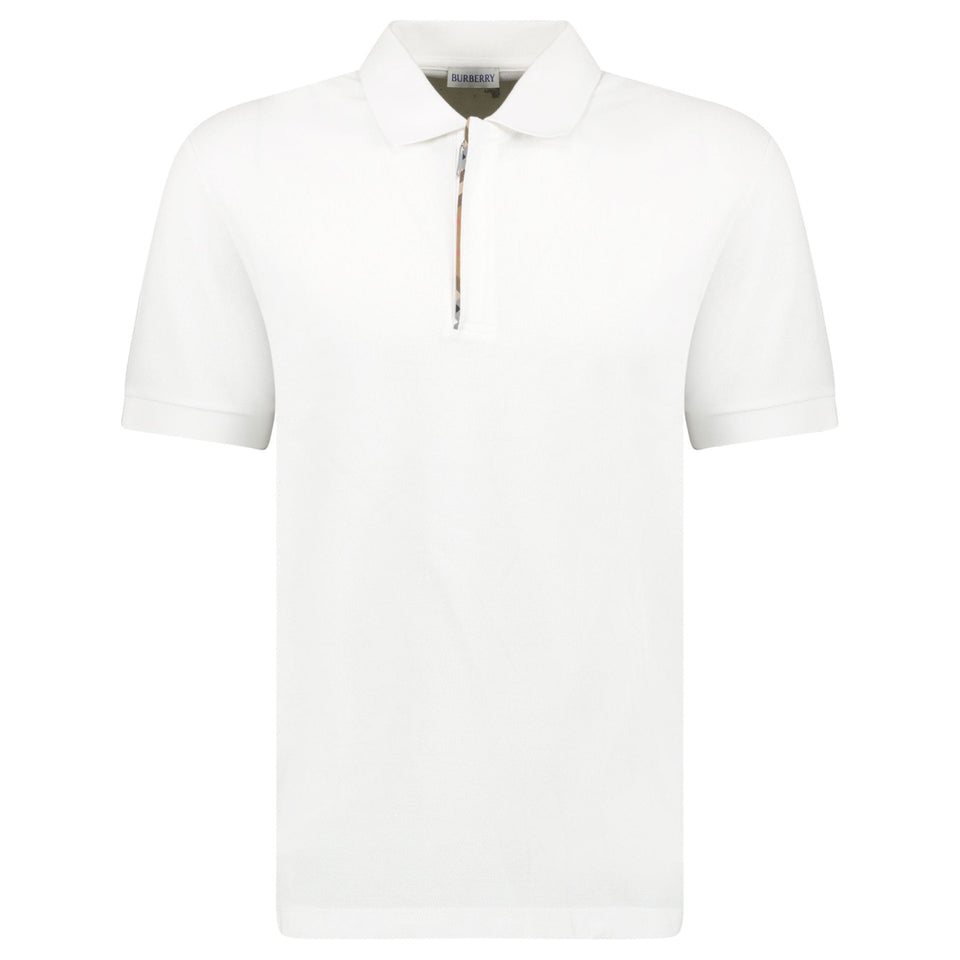 Burberry ‘Hartford’ Zip Check Polo White