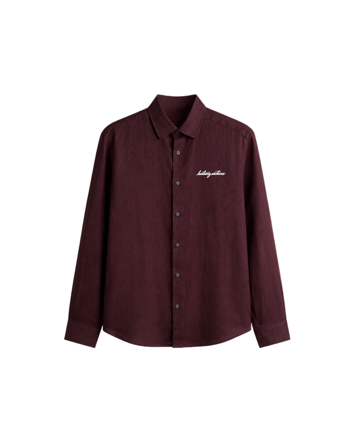 HASHWAY ARCHIVES LINEN EMBROIDERED SHIRT - DARK BURGANDY