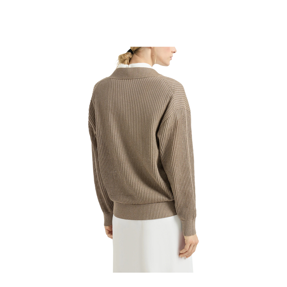 Cotton Ribbed Net Sweater - Walnut