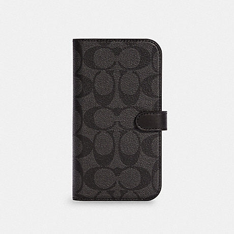 Coach Iphone 16 Pro Max Folio In Signature Canvas Charcoal