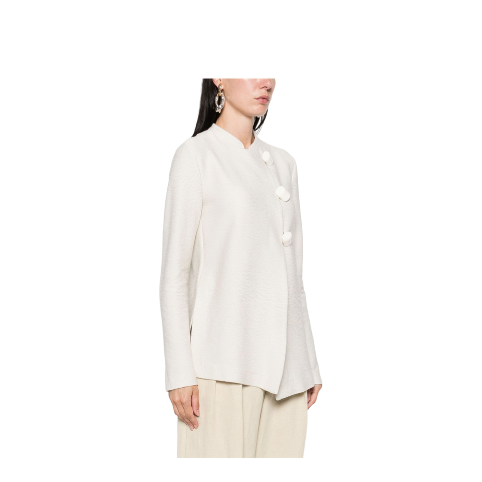 Ivory Button Fastening Round Neck Long Sleeves