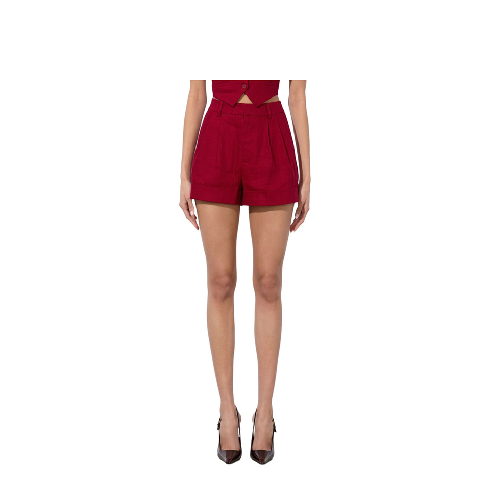 Conry Linen Cuffed Shorts In Dark Cherry