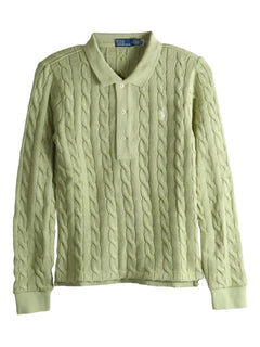 cable-knit buttoned polo top