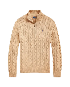 Cable-Knit Cotton Quarter-Zip Jumper (Camel Melange)