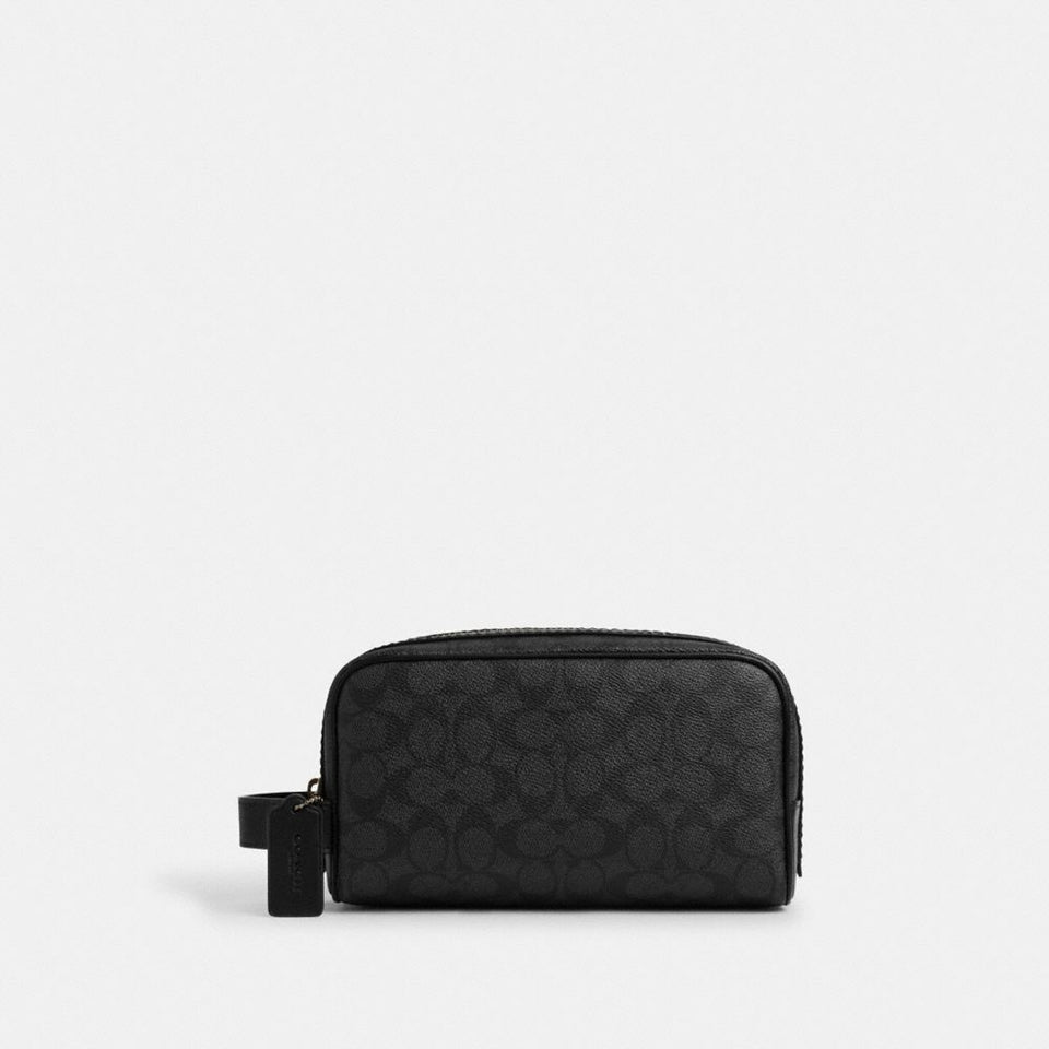 Coach Small Travel Kit In Signature Canvas Gunmetal-Charcoal-Black