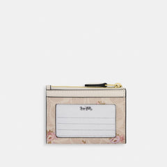 Coach Mini Skinny Id Case In Signature Canvas With Floral Print Gold-Sand Multi