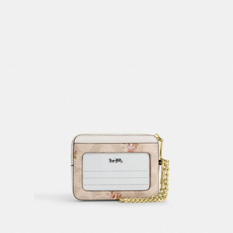 Coach Zip Card Case In Signature Canvas With Floral Print Gold Sand Multi