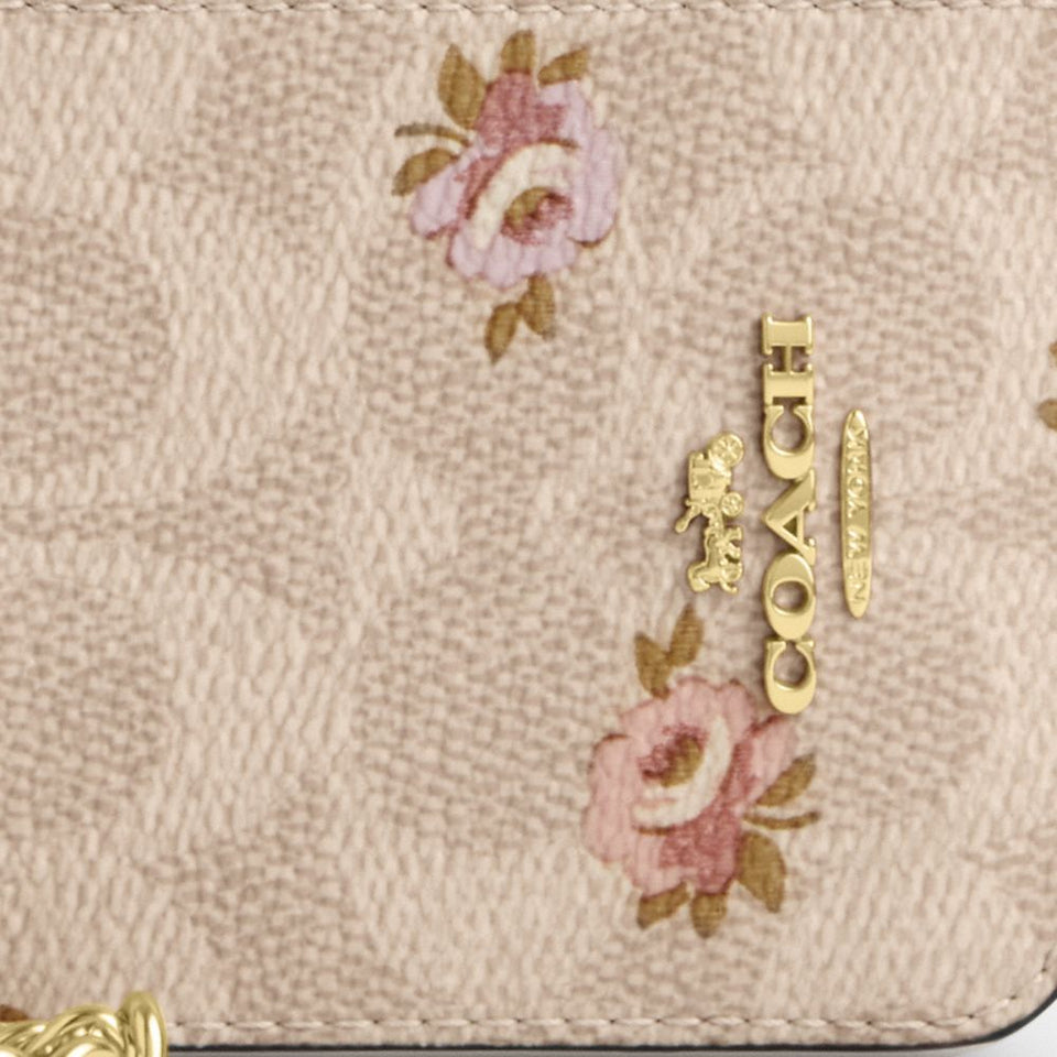 Coach Zip Card Case In Signature Canvas With Floral Print Gold Sand Multi
