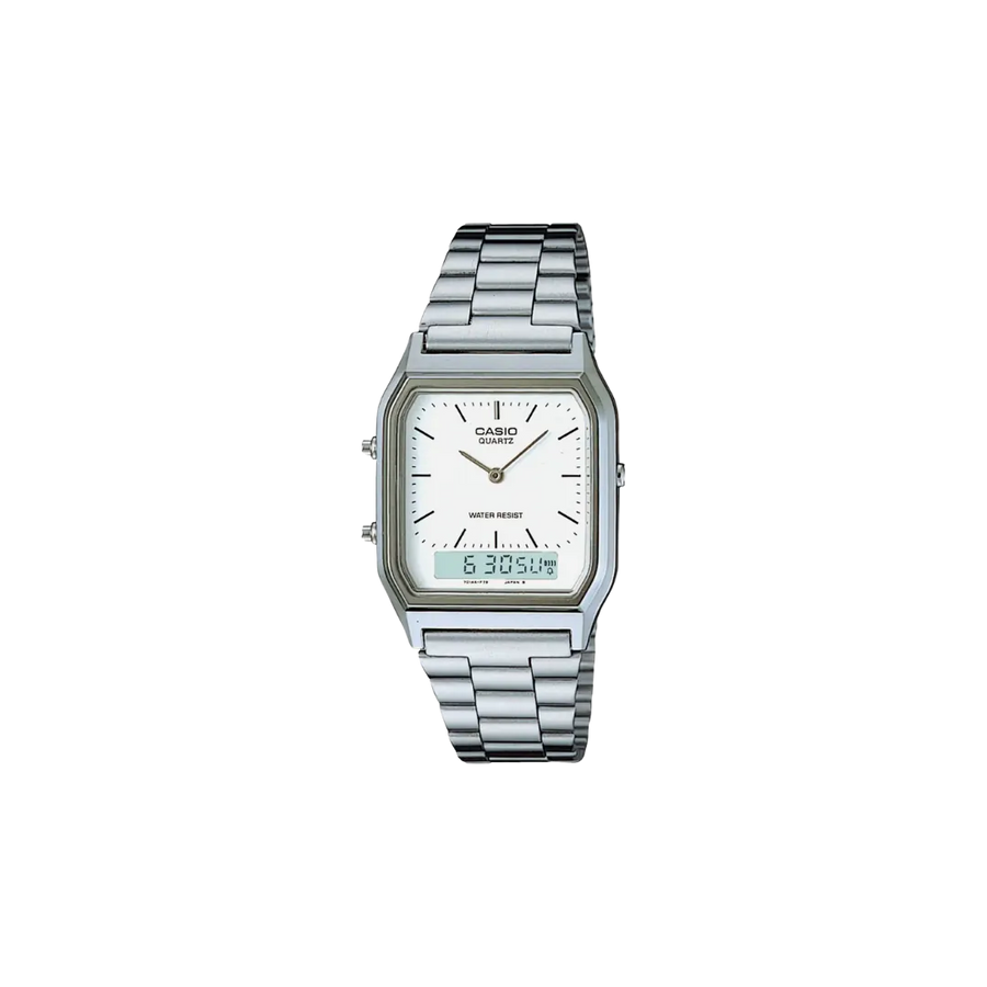 Casio Vintage AQ-230A-7DMQ Quartz White Dial Analog Stainless Steel Watch