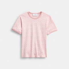 Coach Signature Ringer T-Shirt In Organic Cotton Pink Signature