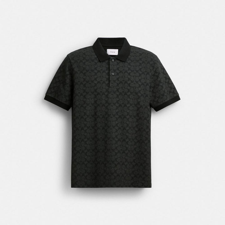 Coach Signature Polo In Organic Cotton Charcoal Signature