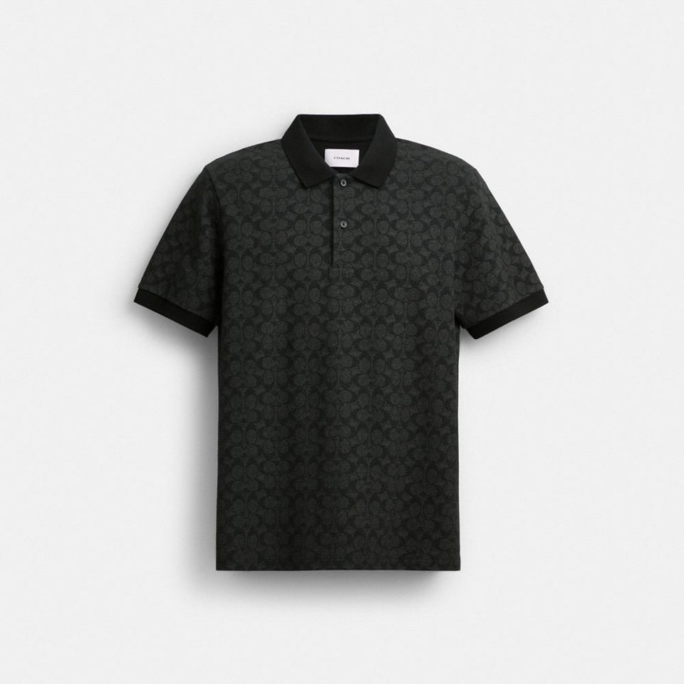 Coach Signature Polo In Organic Cotton Charcoal Signature