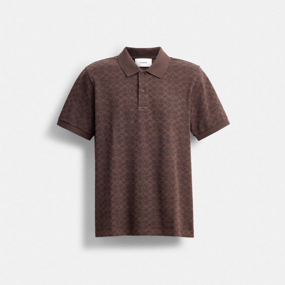 Coach Signature Polo In Organic Cotton Brown Signature