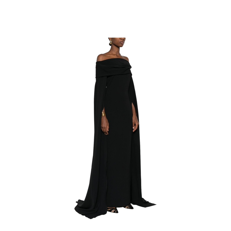 Black Off-Shoulder Neckline Maxi Length Dress