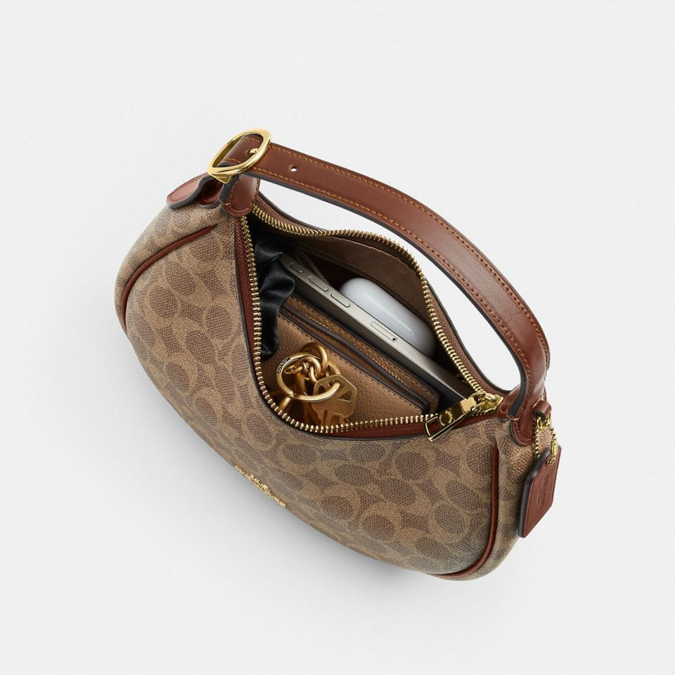 Coach Emily Shoulder Bag In Signature Canvas Gold Tan Brown