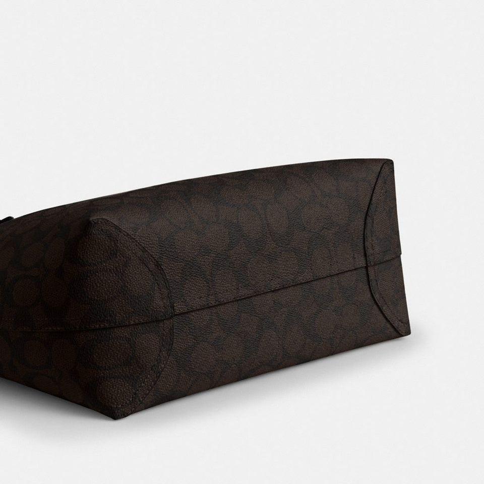 Coach Medium City Tote Bag In Signature Canvas Gold Walnut Black