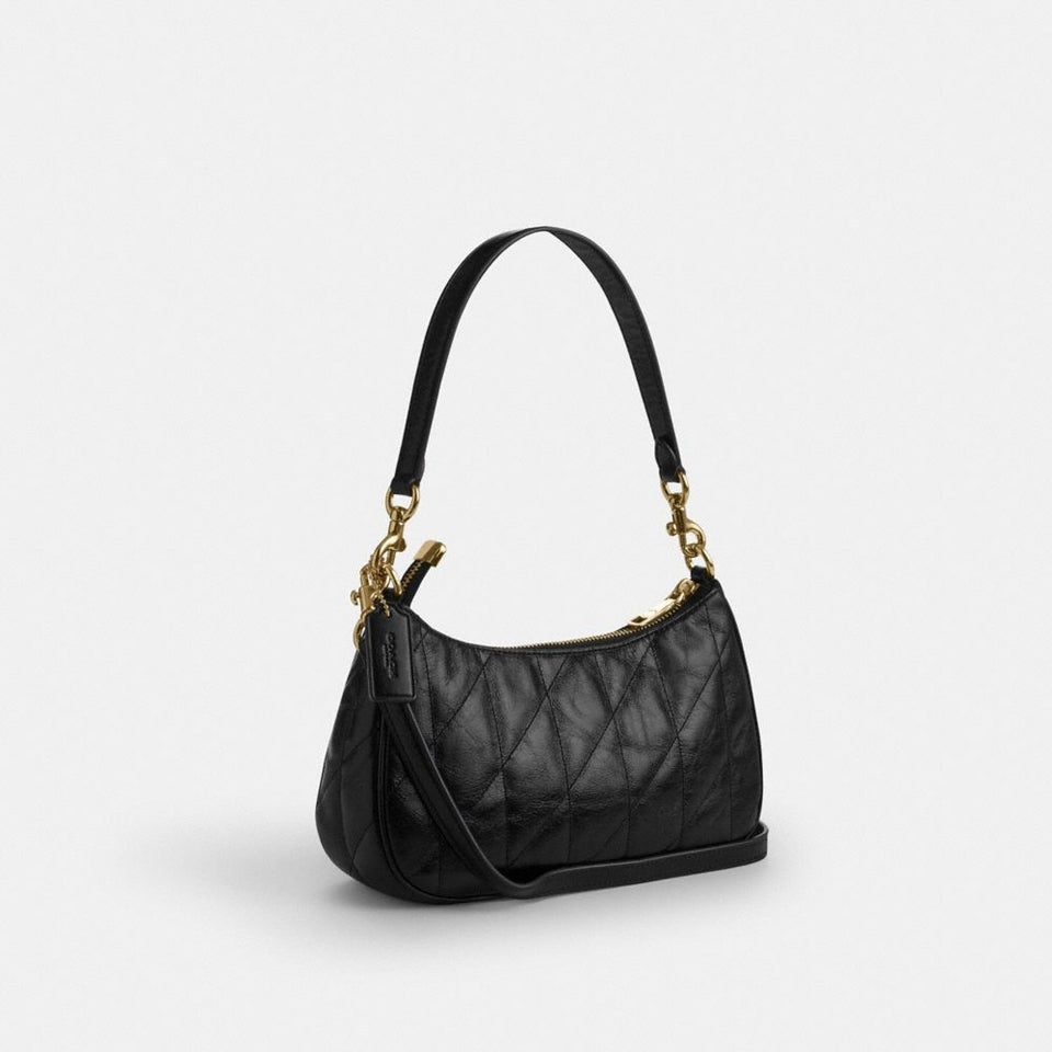 Coach Teri Shoulder Bag With Quilting Gold Black