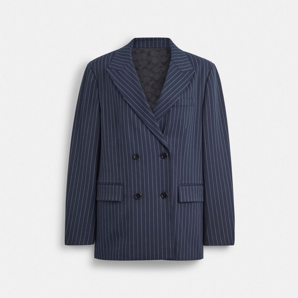 Coach Double Breasted Blazer Navy White