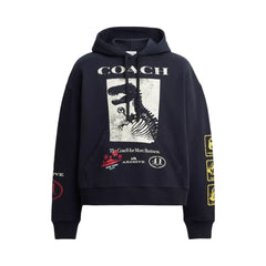 Coach Dinosaur Collage Relaxed Hoodie In Organic Cotton in Navy Blue