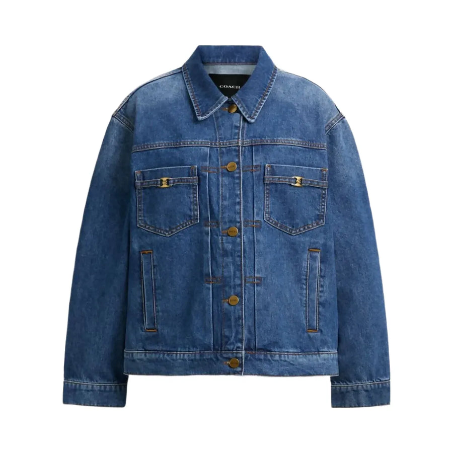Coach Heritage C Denim Trucker Jacket In Organic Cotton Medium Blue