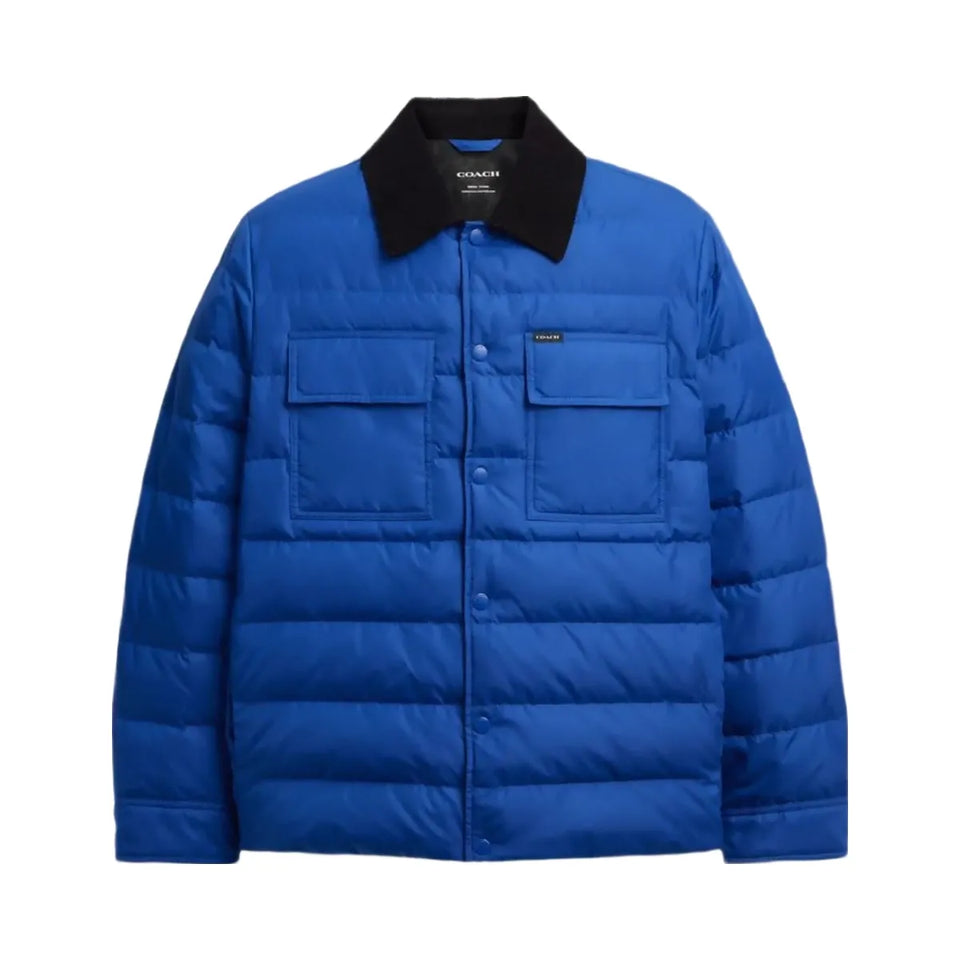 Coach Lightweight Shirt Down Jacket In Recycled Polyester Blue