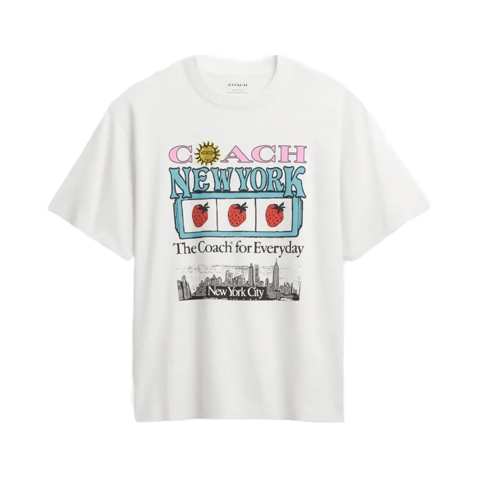 Coach New York Collage Relaxed T-Shirt In Organic Cotton White