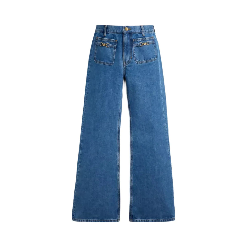 Coach Sculpted C Denim Pants In Organic Cotton in Medium Blue