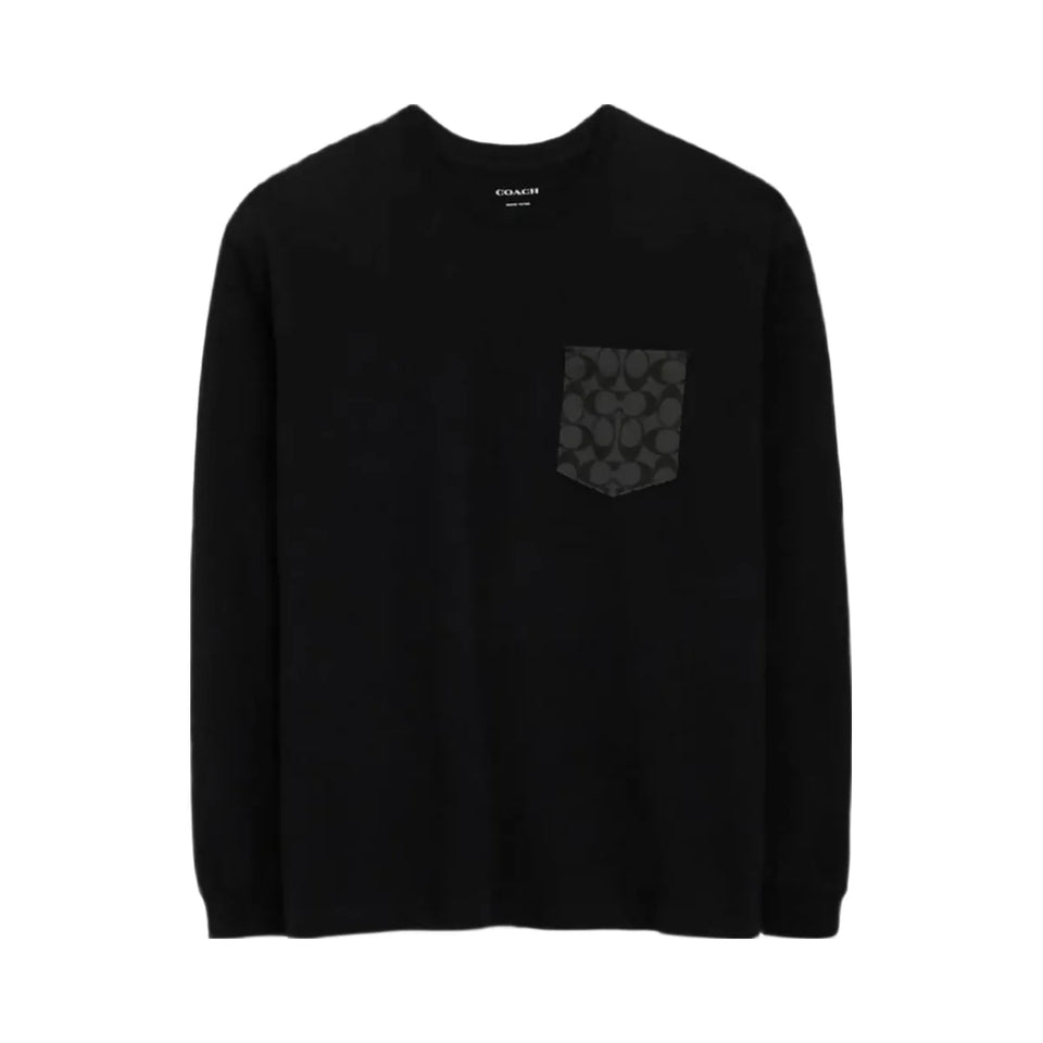 Coach Signature Long Sleeve T-Shirt In Organic Cotton Black