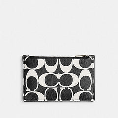 Coach Card Case With Money Clip In Signature Canvas Signature Canvas-Gunmetal-Charcoal-Black