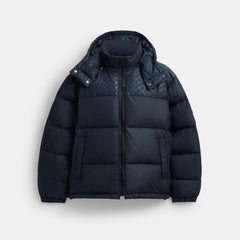 Coach Down Puffer Jacket In Recycled Polyester Navy Blue