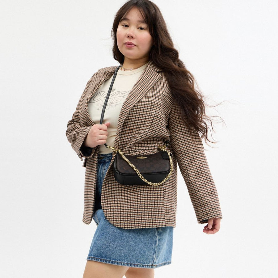Coach Teri Mini Crossbody Bag In Signature Canvas Gold Walnut Black