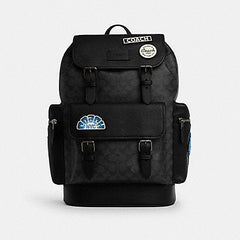 Coach Sprint Backpack In Signature Canvas With Patches Gunmetal Charcoal Multi