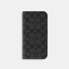 Coach Iphone 16 Pro Max Folio In Signature Canvas Charcoal