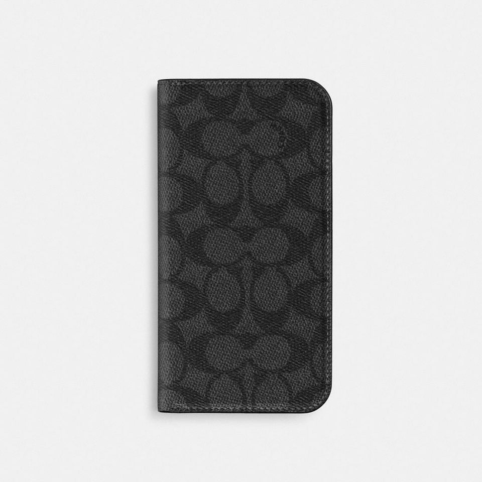 Coach Iphone 16 Pro Max Folio In Signature Canvas Charcoal