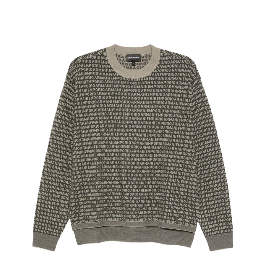 Virgin-Wool Jumper with All-Over Jacquard Signature Logo
