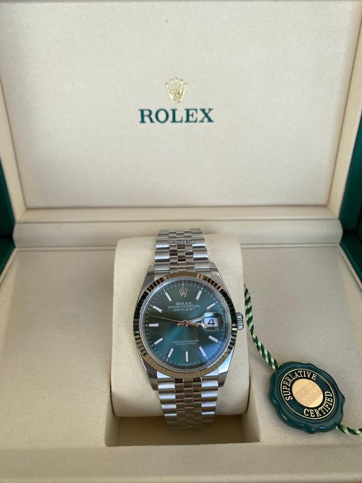 Rolex | Datejust | 126234 | White gold | 36 mm | Gold/Steel | Green | Automatic